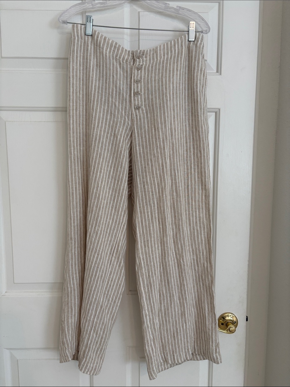 Beige Striped Wide-Leg linen blend Pants